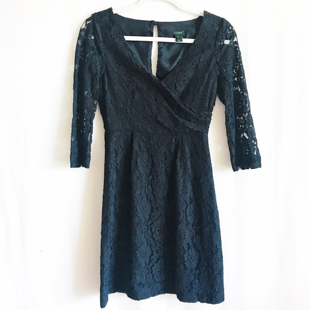 J.Crew Black Floral Lace Wrap Dress